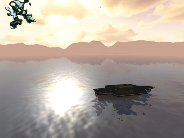 The carrier in the sun's reflection.